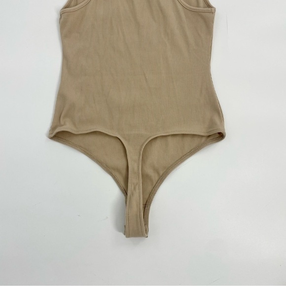 NWT FREE PEOPLE INTIMATELY TAN BODY SUIT NEUTRAL RIBBED SLEEVELESS HIGH NECK S - Picture 12 of 13